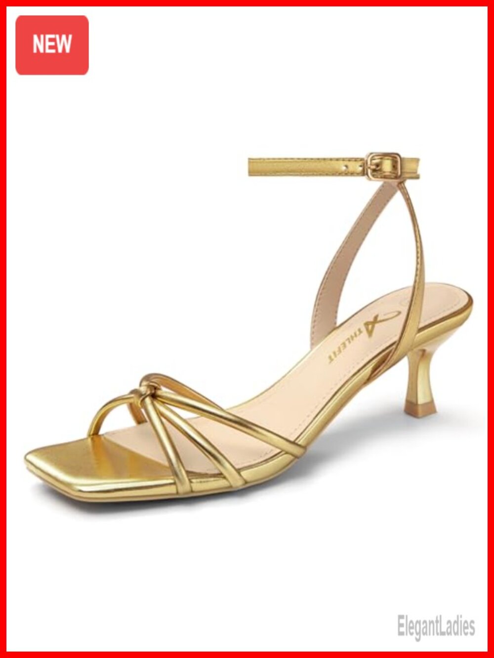 Kitten Heel Strappy Sandals Square Toe Ankle Strap Evening Party